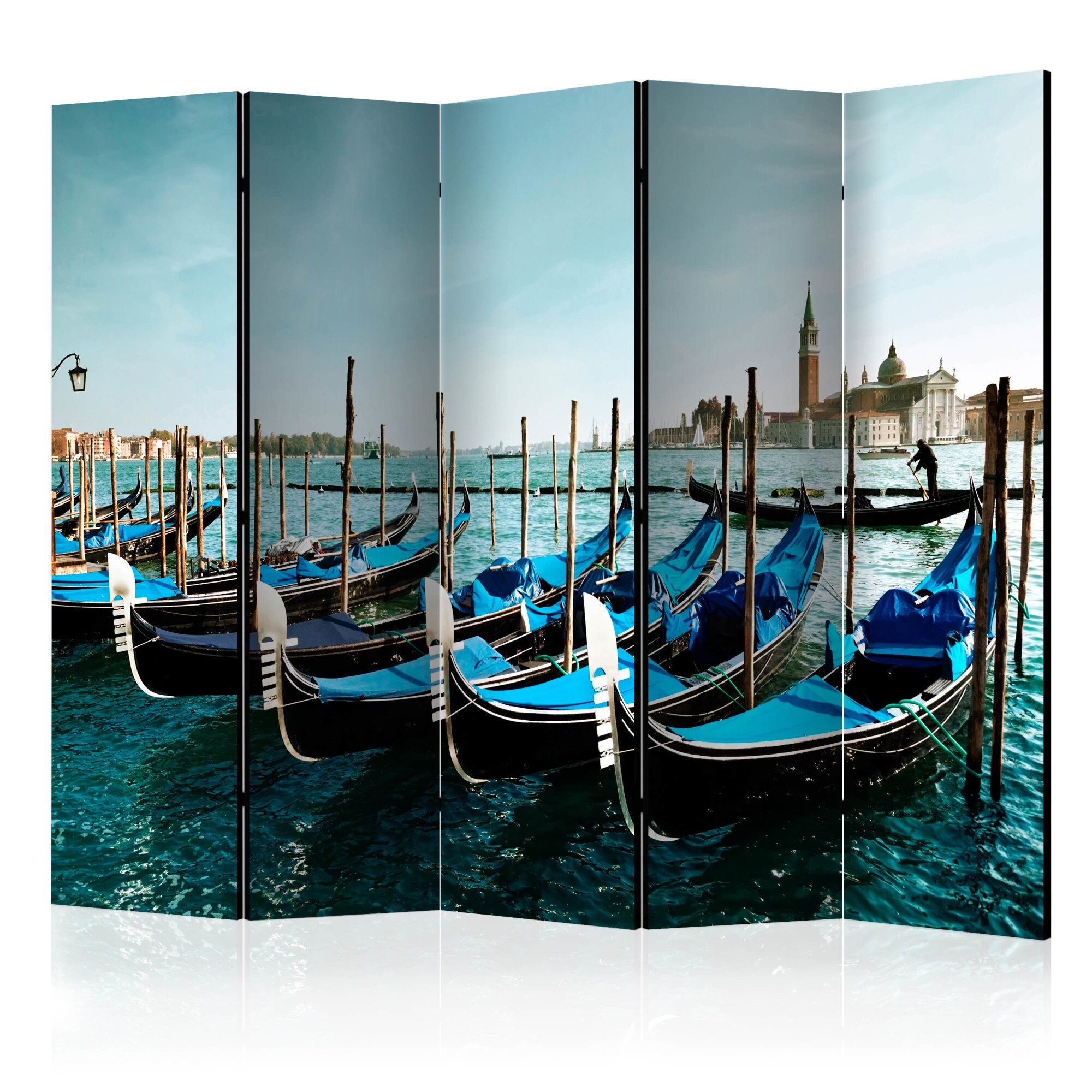 Paravan din 5 parti - Gondole pe Canalul Mare, Venetia - 225 x 172 cm