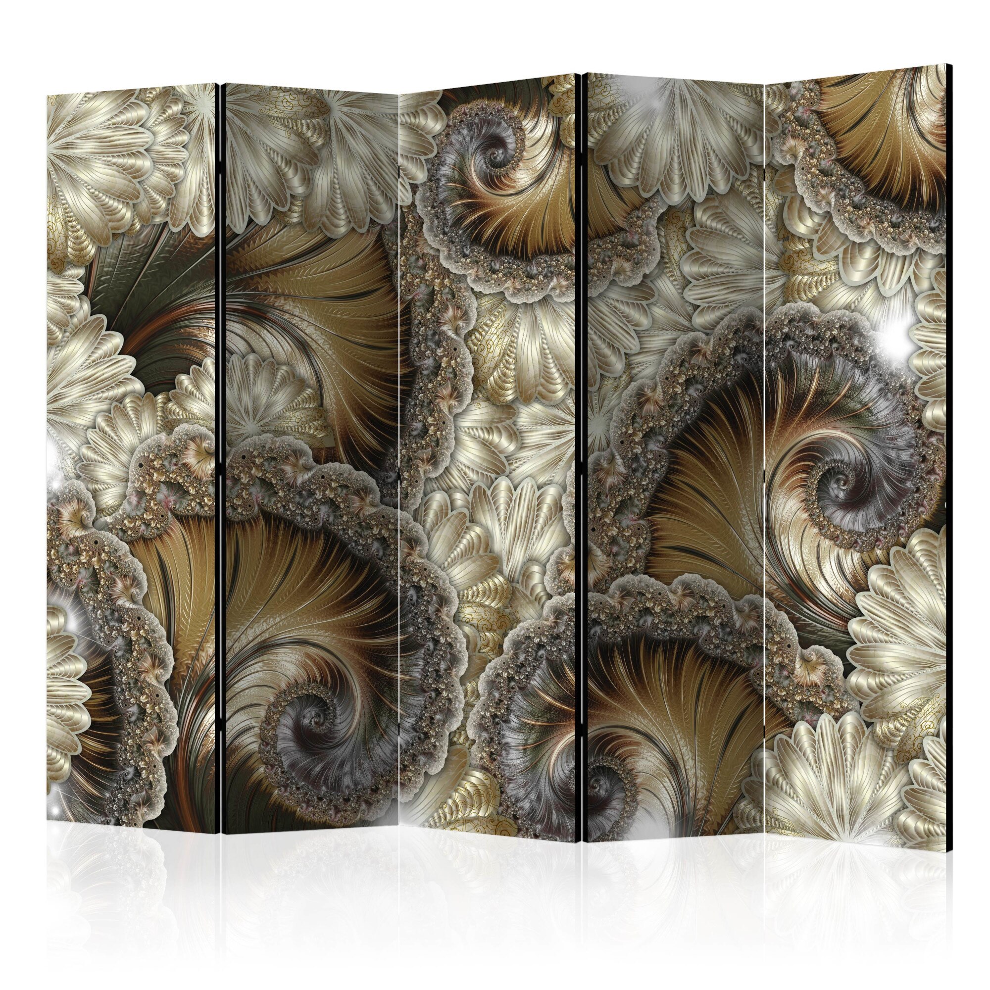 Paravan din 5 parti - Ventilatoare de mana de aur - 225 x 172 cm