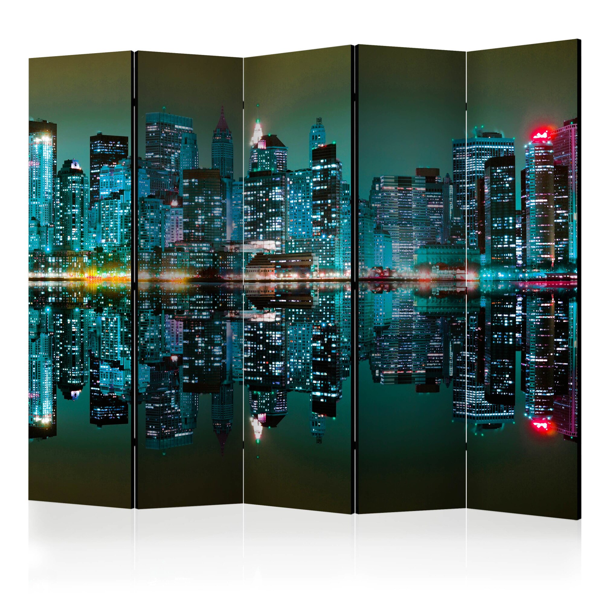 Paravan din 5 parti - Reflectari de aur NYC II - 225 x 172 cm