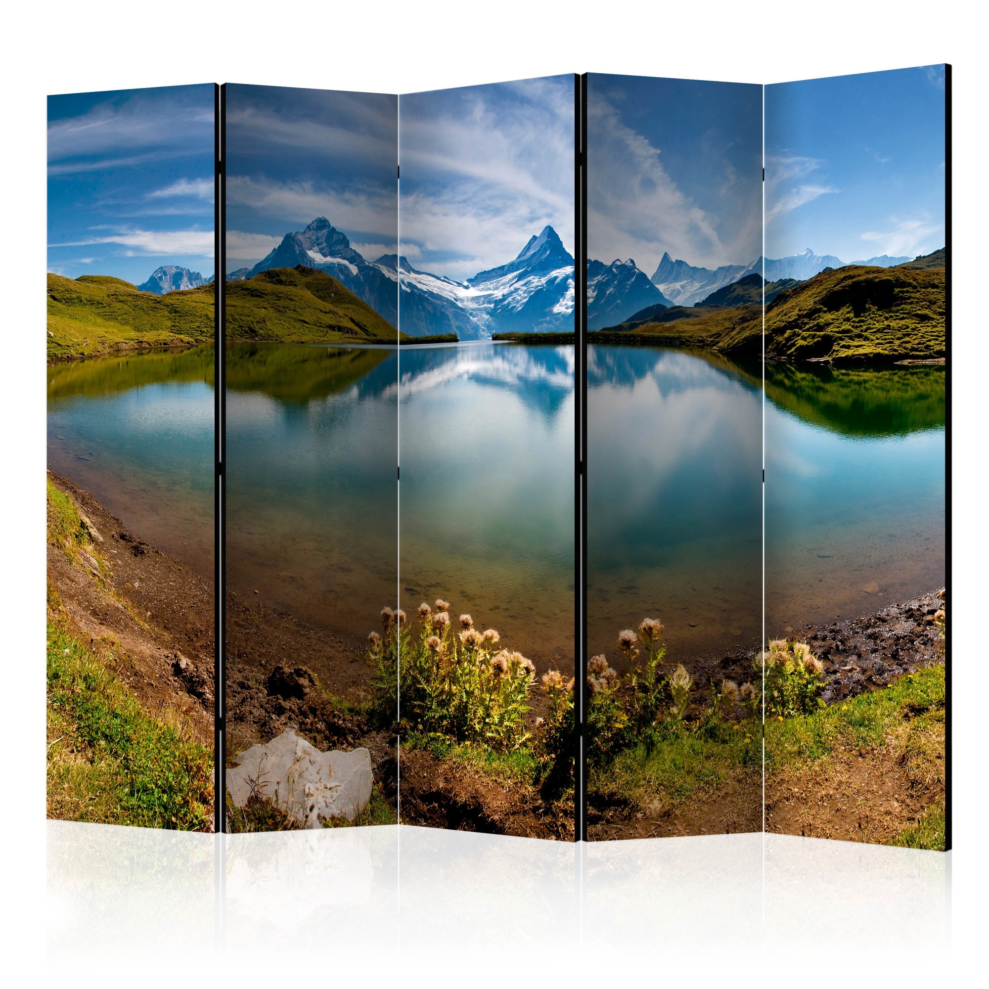 Paravan din 5 parti - Lac cu reflectie montana, Elvetia - 225 x 172 cm