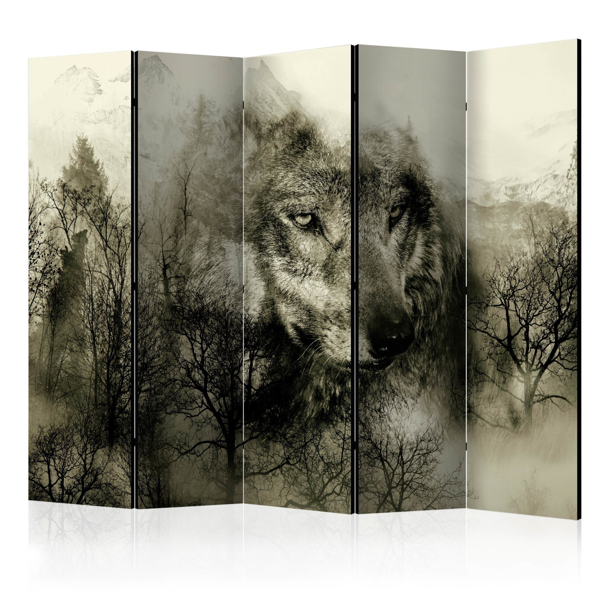 Paravan din 5 parti - Mountain Predator Beige - 225 x 172 cm