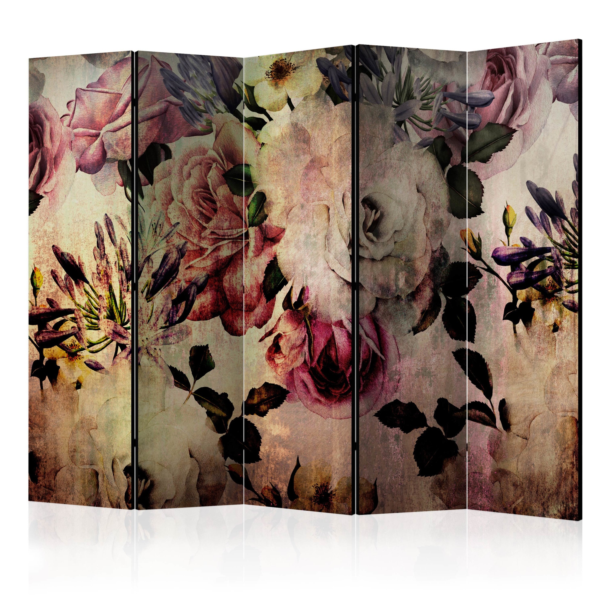 Paravan din 5 parti - Flori de nostalgie - 225 x 172 cm