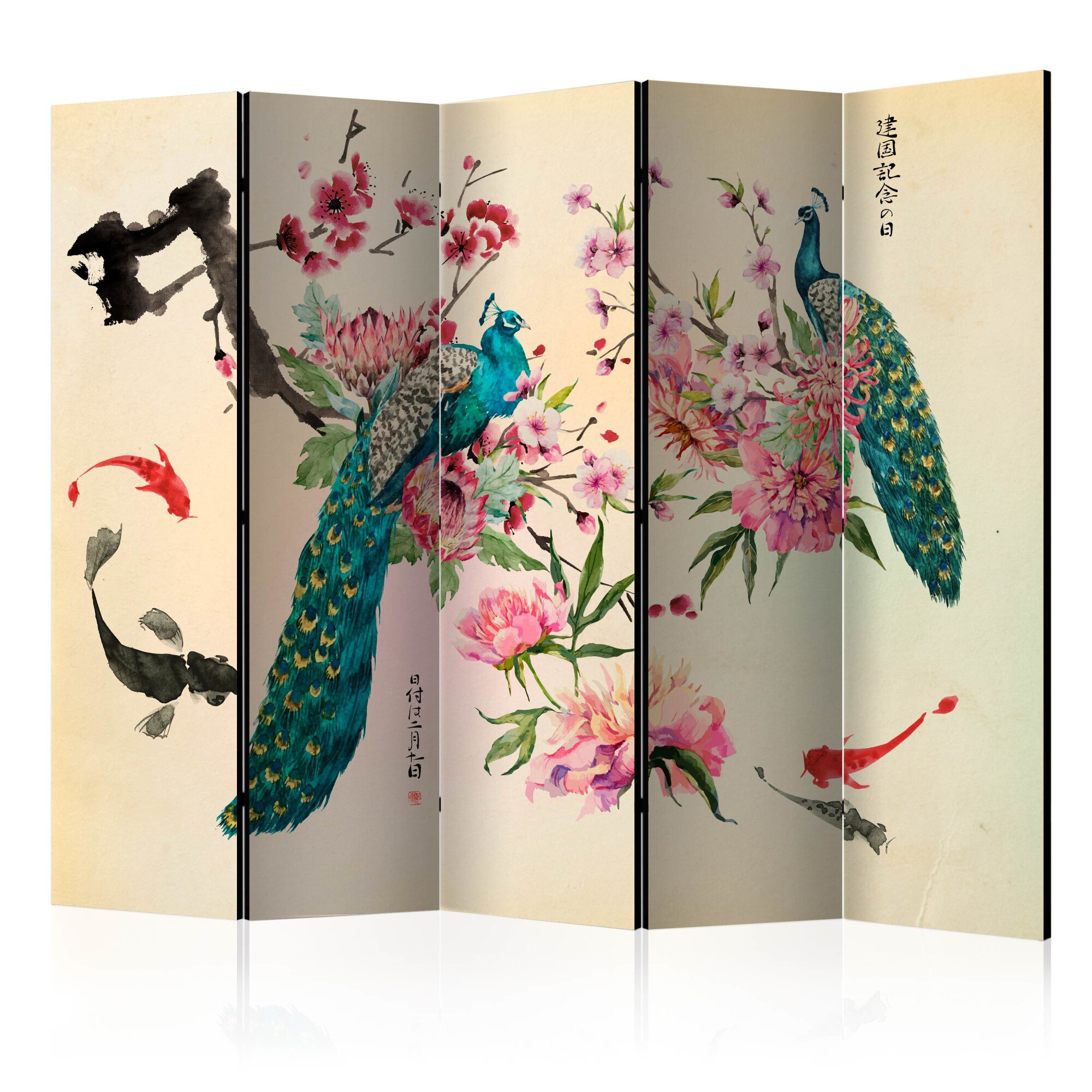 Paravan din 5 parti - Peacock Love II - 225 x 172 cm