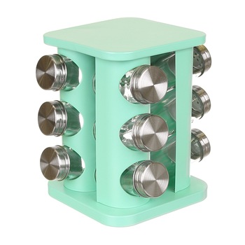 Recipiente pentru condimente cu suport rotativ verde, 12 buc/set Recipiente pentru condimente cu suport rotativ verde, 12 buc/set