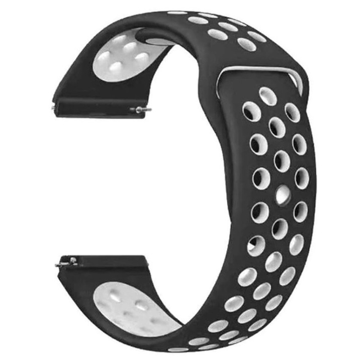 Curea silicon compatibila Huawei Watch GT 2 46mm, telescoape QR, Negru/Alb