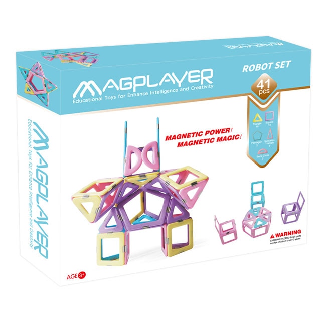 Joc de constructie magnetic MAGPLAYER - Robot Set 41 pcs + Cadou cutie slime 10gr