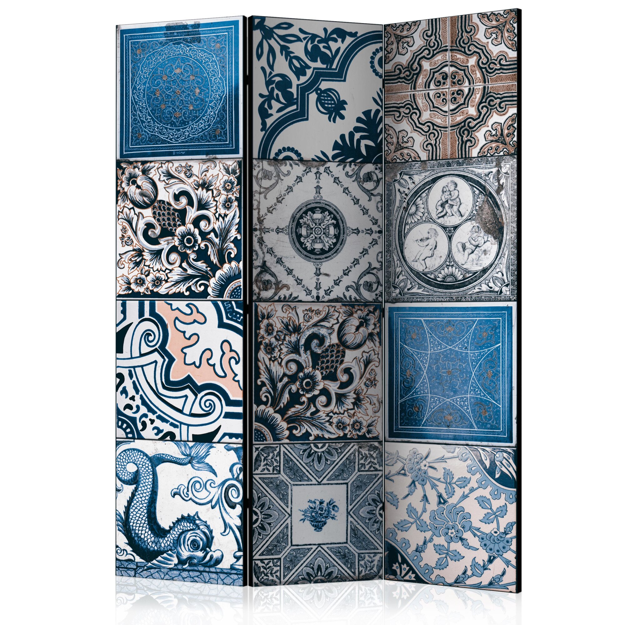 Paravan din 3 parti - Arabesque albastru - 135 x 172 cm