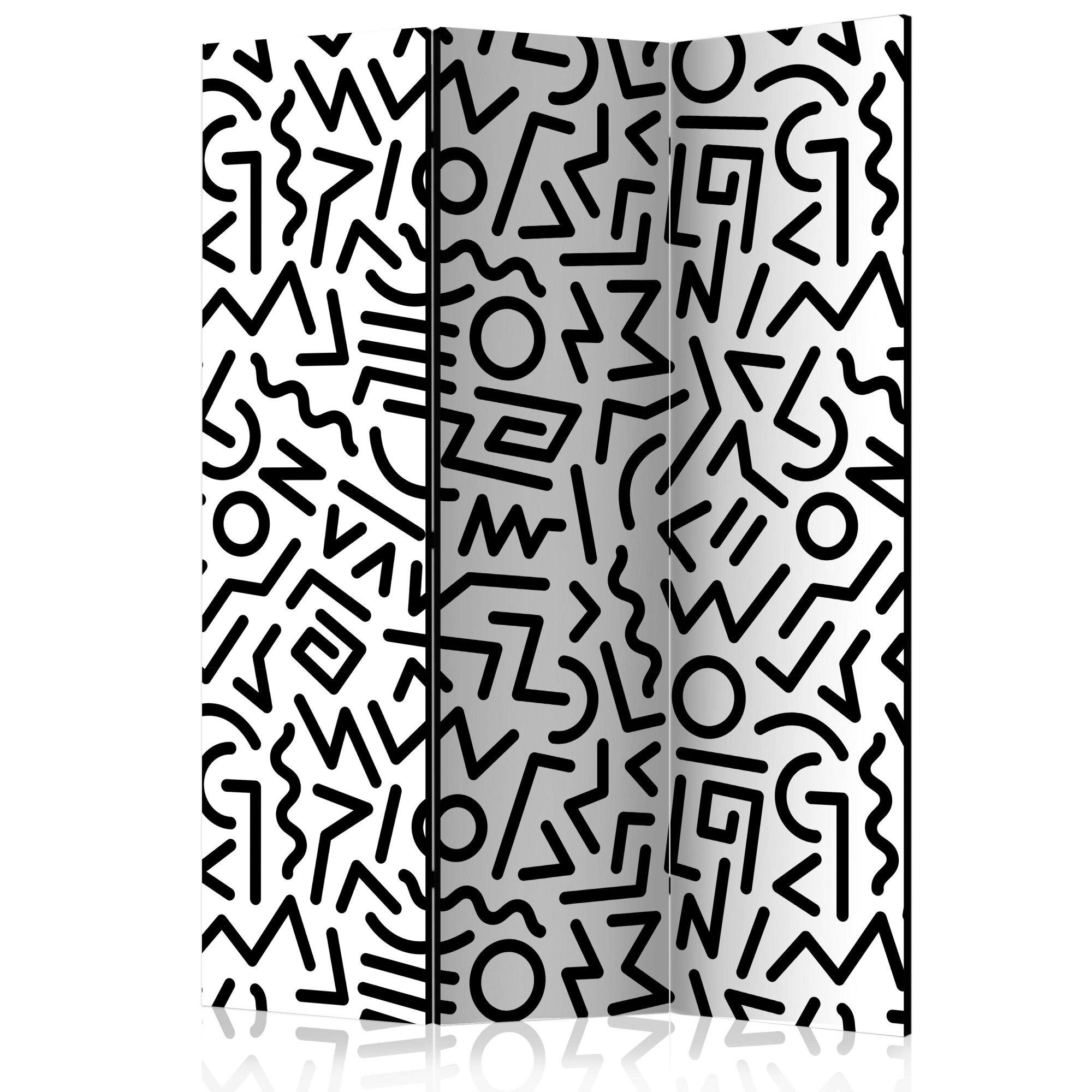 Paravan din 3 parti - Alb-negru labirint - 135 x 172 cm
