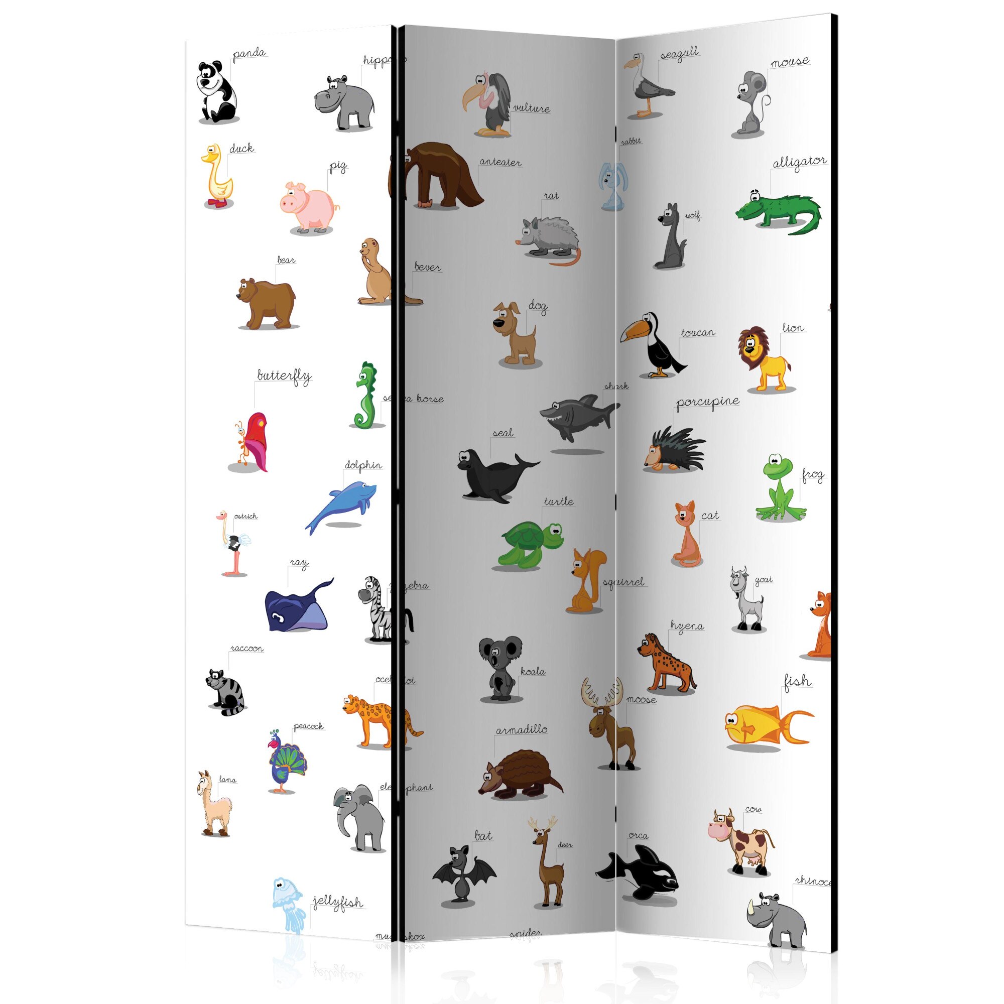Paravan din 3 parti - Animale pentru copii - 135 x 172 cm