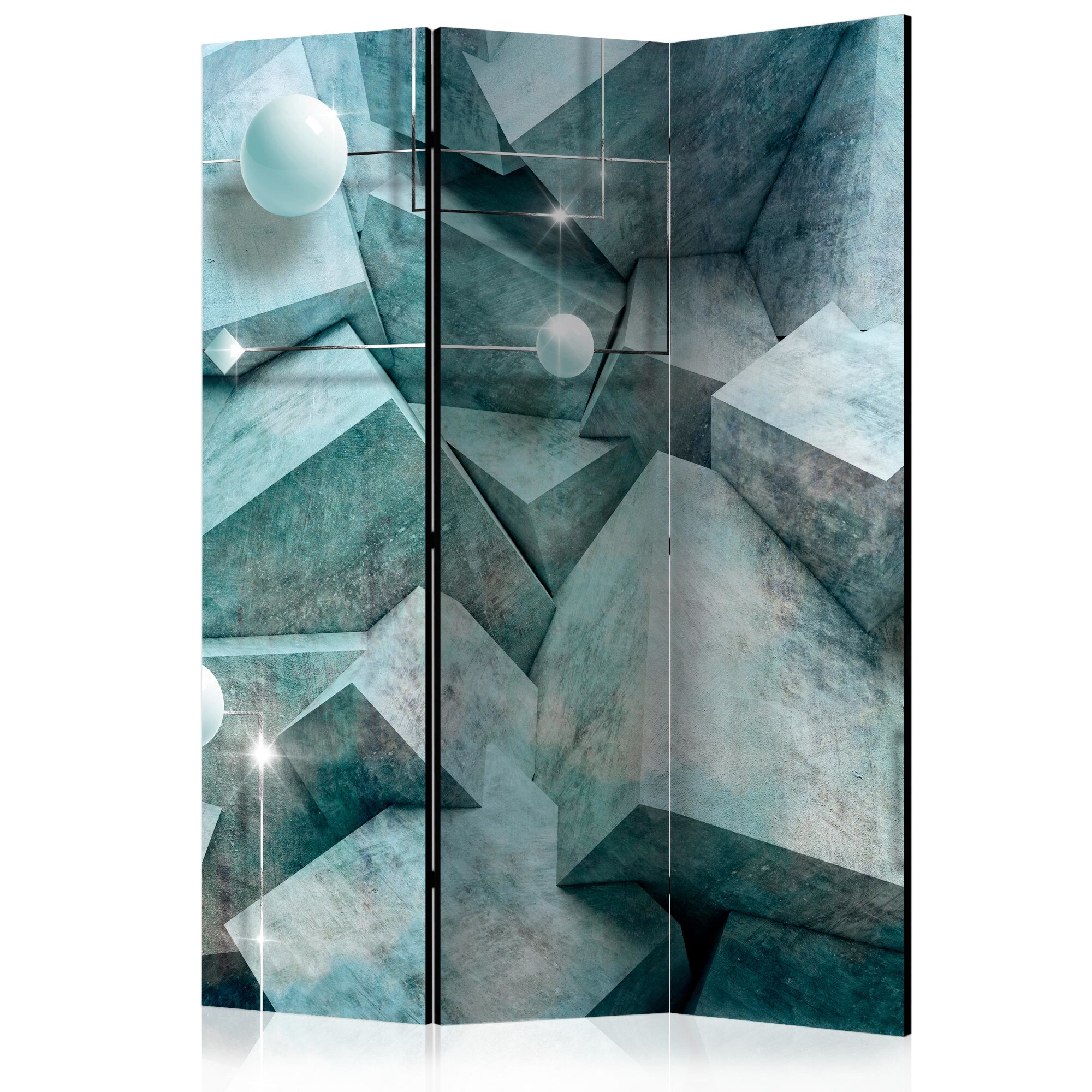 Paravan din 3 parti - Beton cuburi verzi - 135 x 172 cm