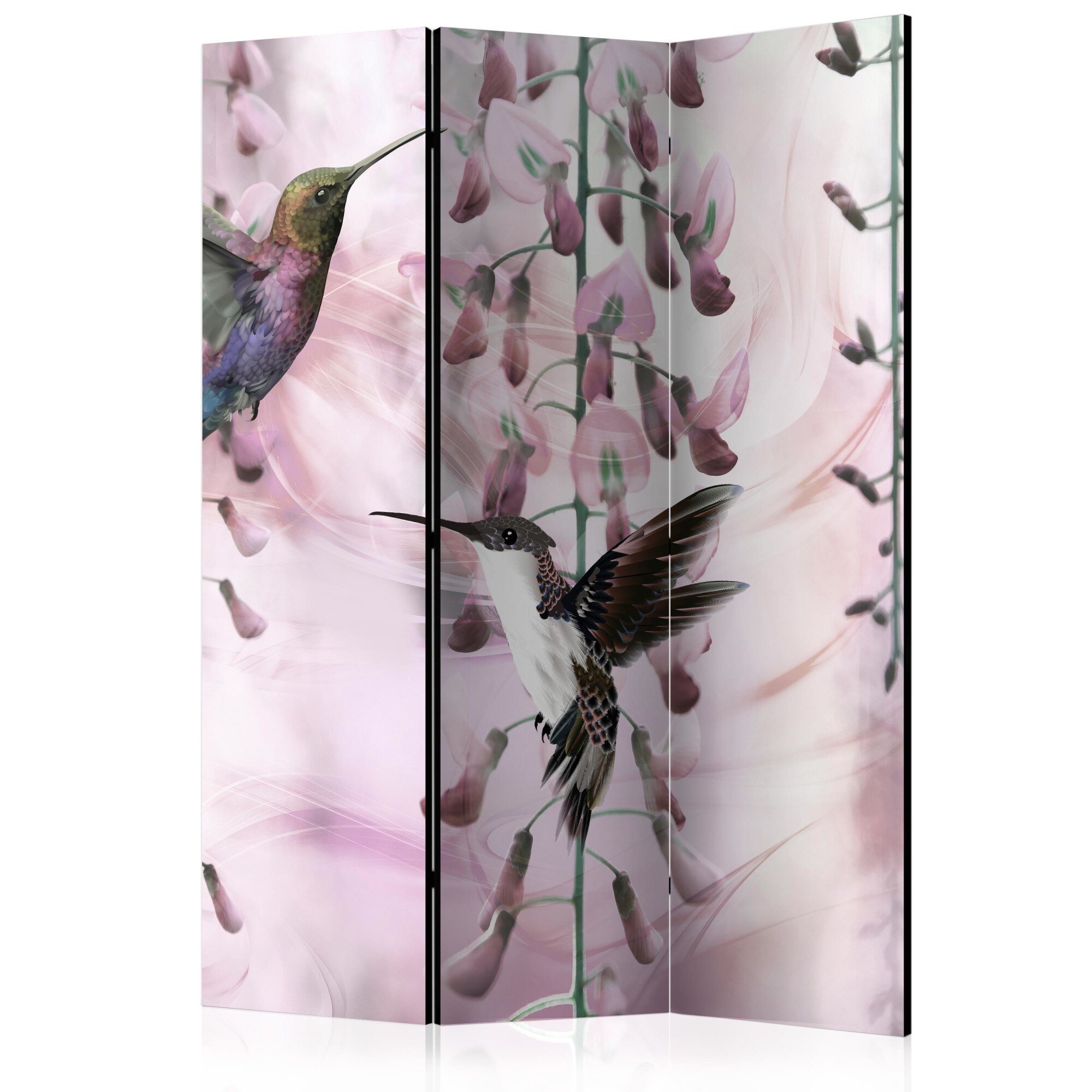 Paravan din 3 parti - Colibri zburatoare roz - 135 x 172 cm