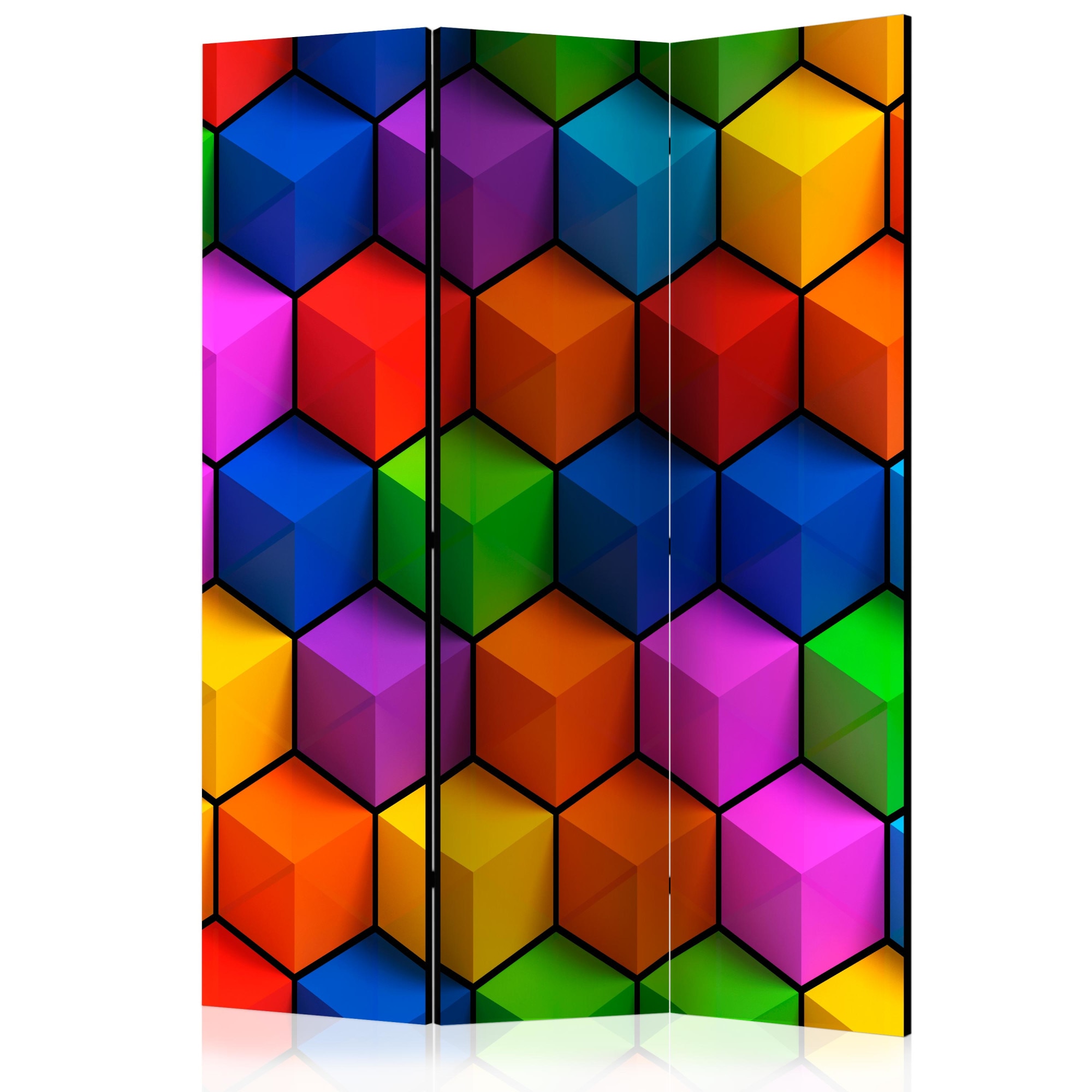 Paravan din 3 parti - Cutii geometrice colorate - 135 x 172 cm