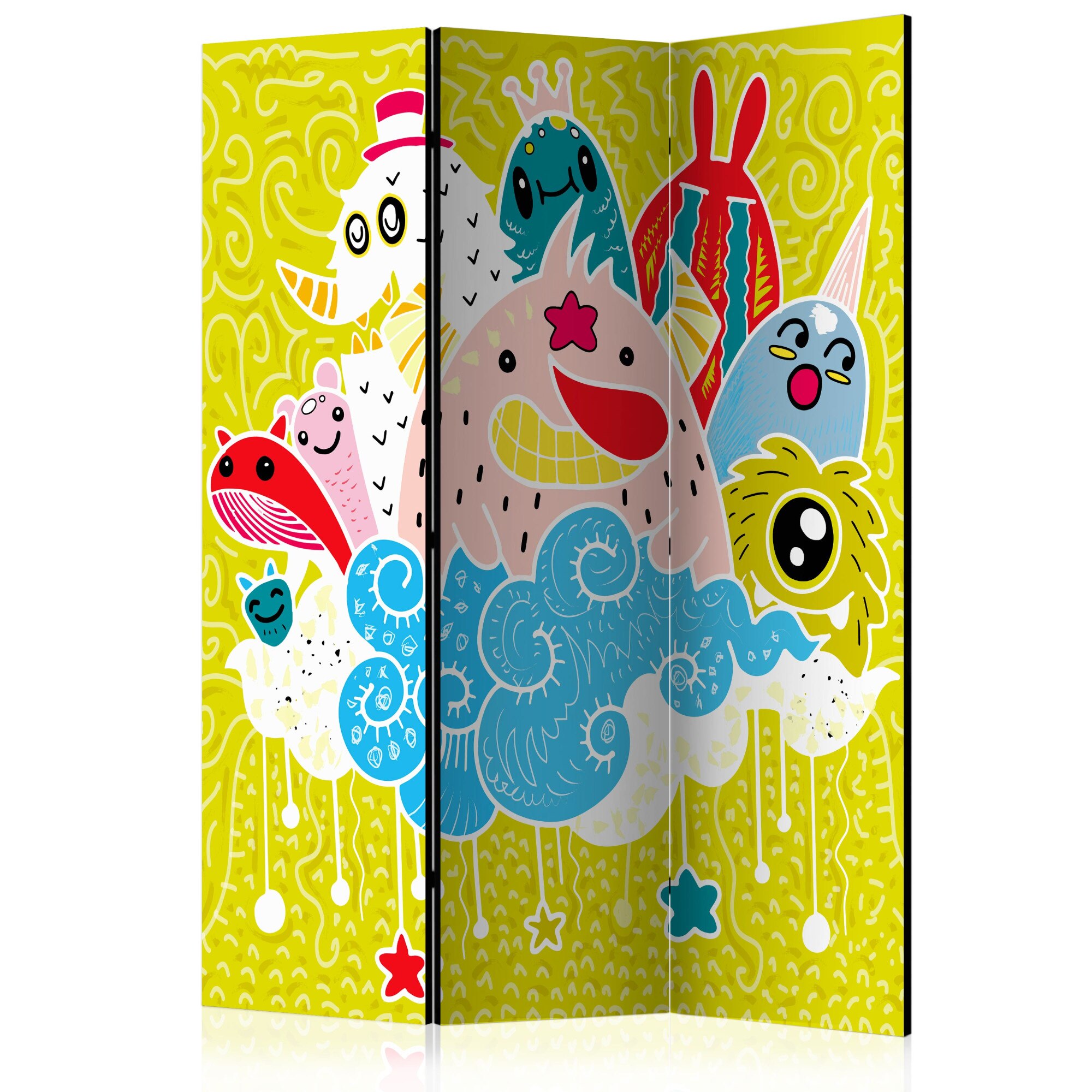 Paravan din 3 parti - Creaturi fericite - 135 x 172 cm