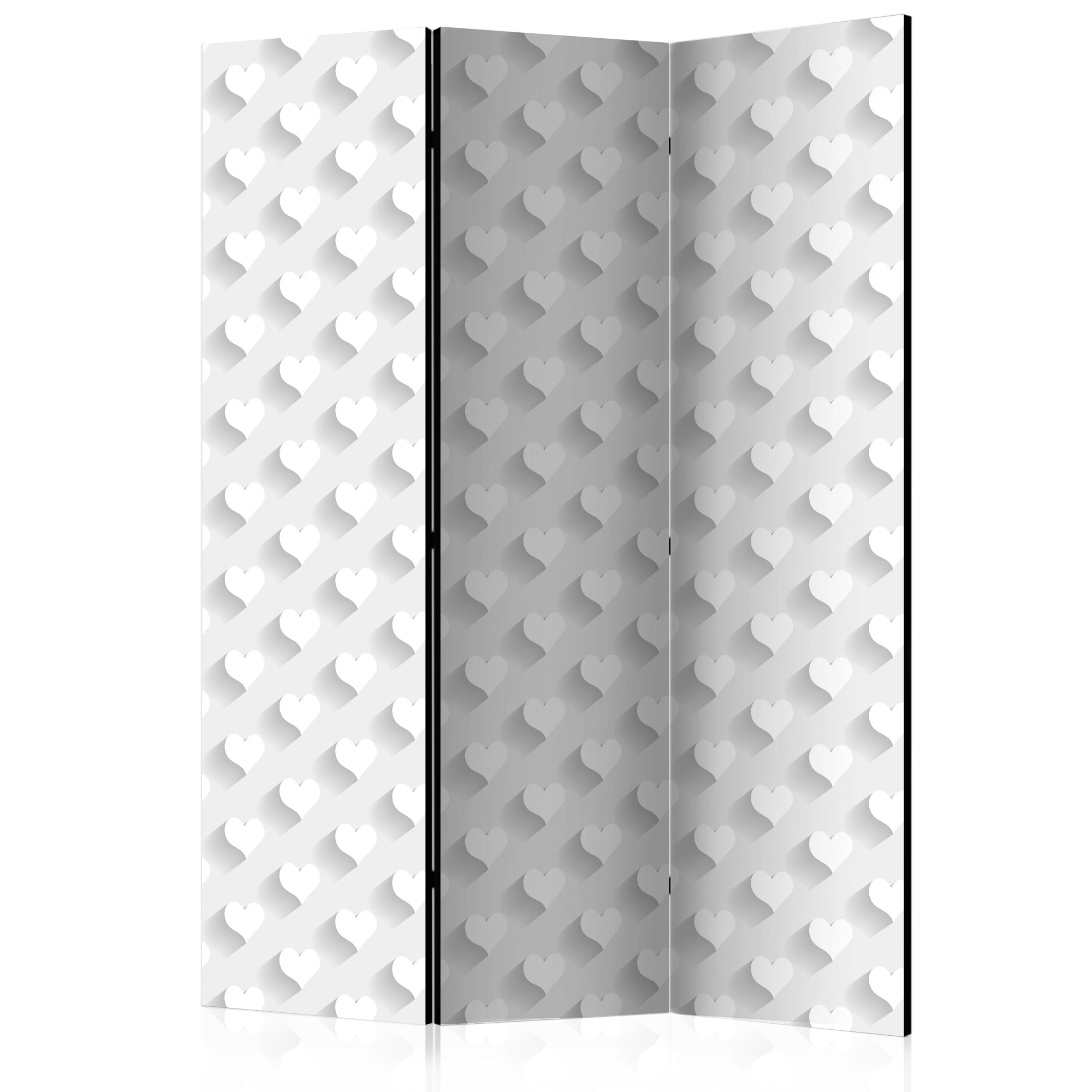 Paravan din 3 parti - Inimi gri - 135 x 172 cm