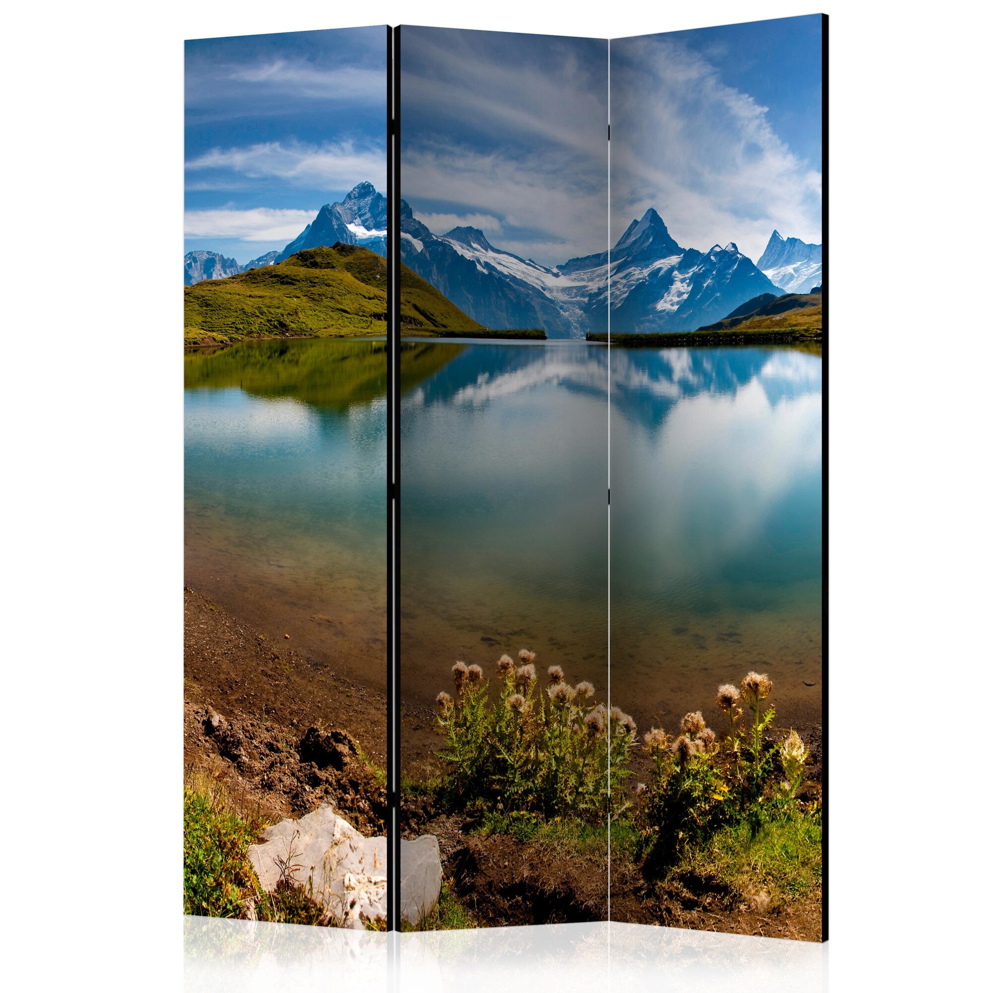 Paravan din 3 parti - Lac cu reflectie montana, Elvetia - 135 x 172 cm