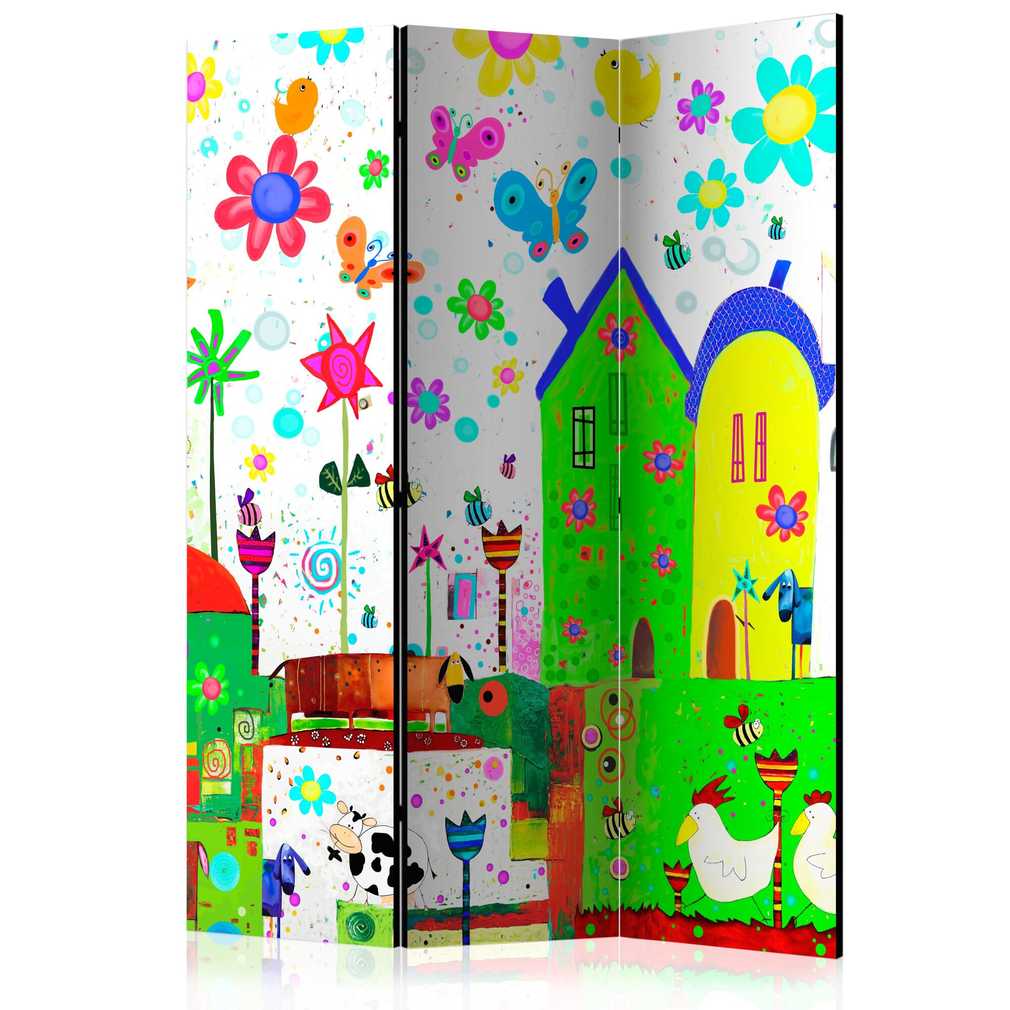 Paravan din 3 parti - Ferma fericita - 135 x 172 cm