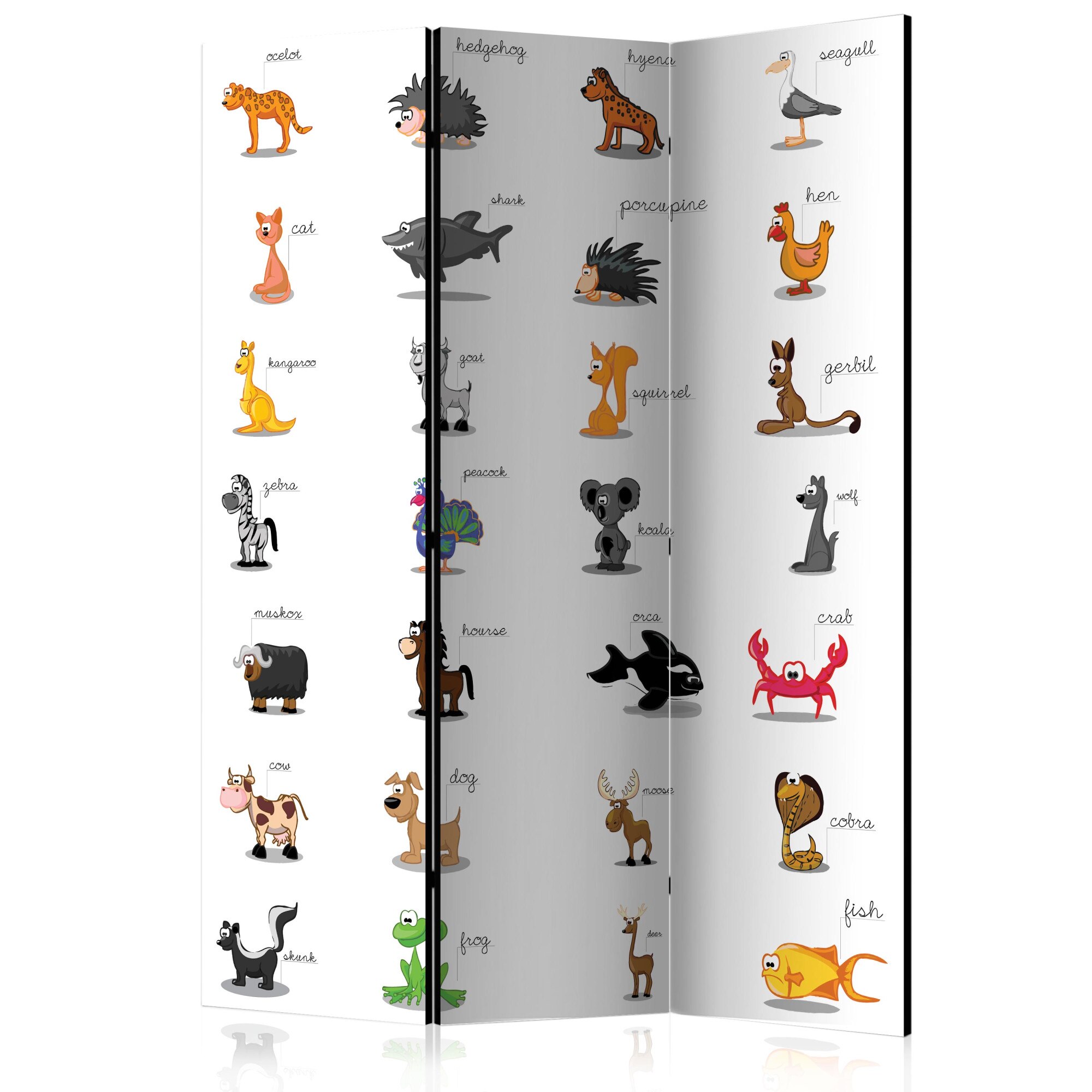 Paravan din 3 parti - Invatand jucand animale - 135 x 172 cm