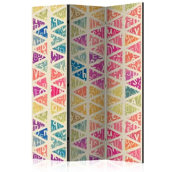 Paravan din 3 parti - Litere nad triunghiuri - 135 x 172 cm Paravan din 3 parti - Litere nad triunghiuri - 135 x 172 cm