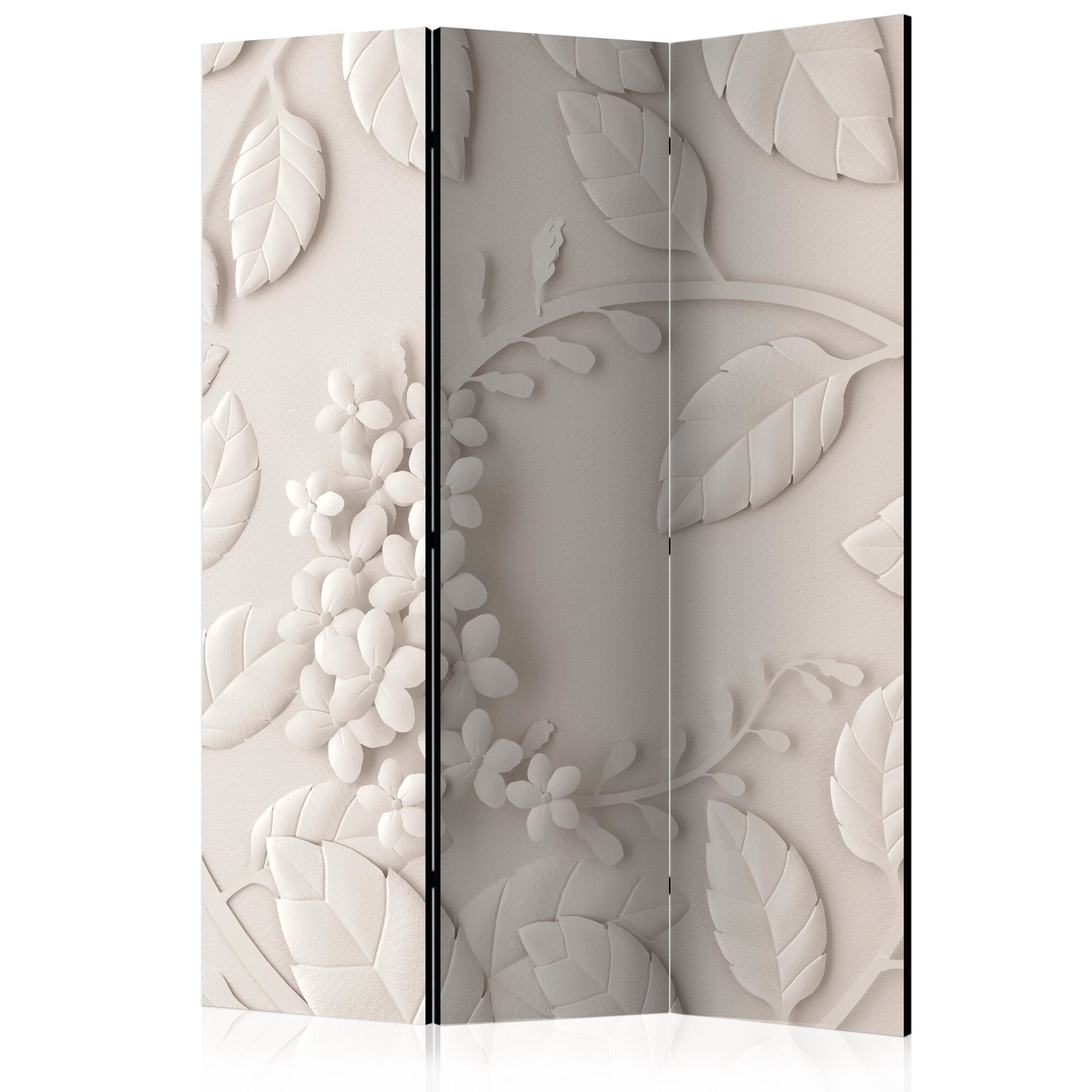 Paravan din 3 parti - Hartie Flori Crema - 135 x 172 cm