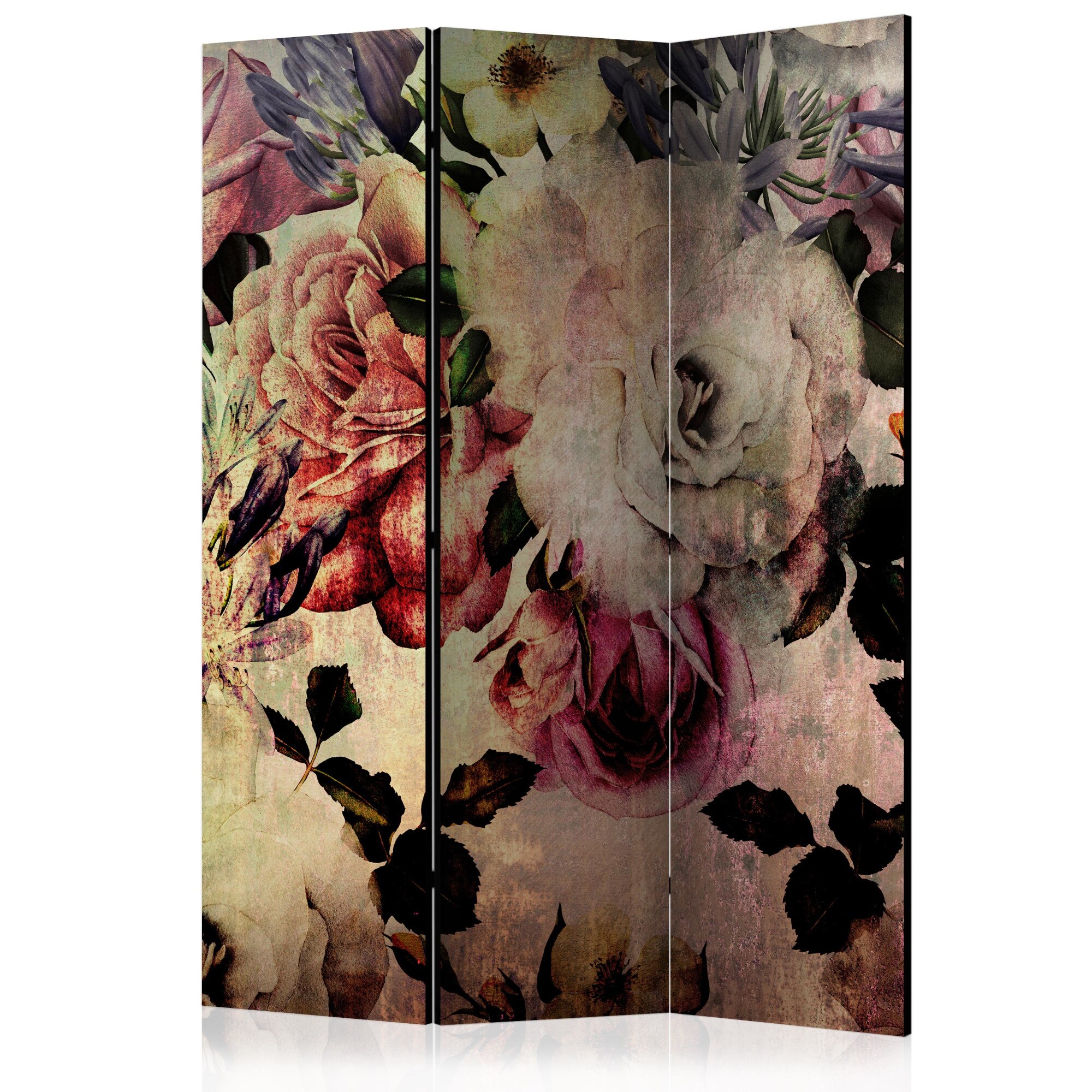 Paravan din 3 parti - Flori de nostalgie - 135 x 172 cm