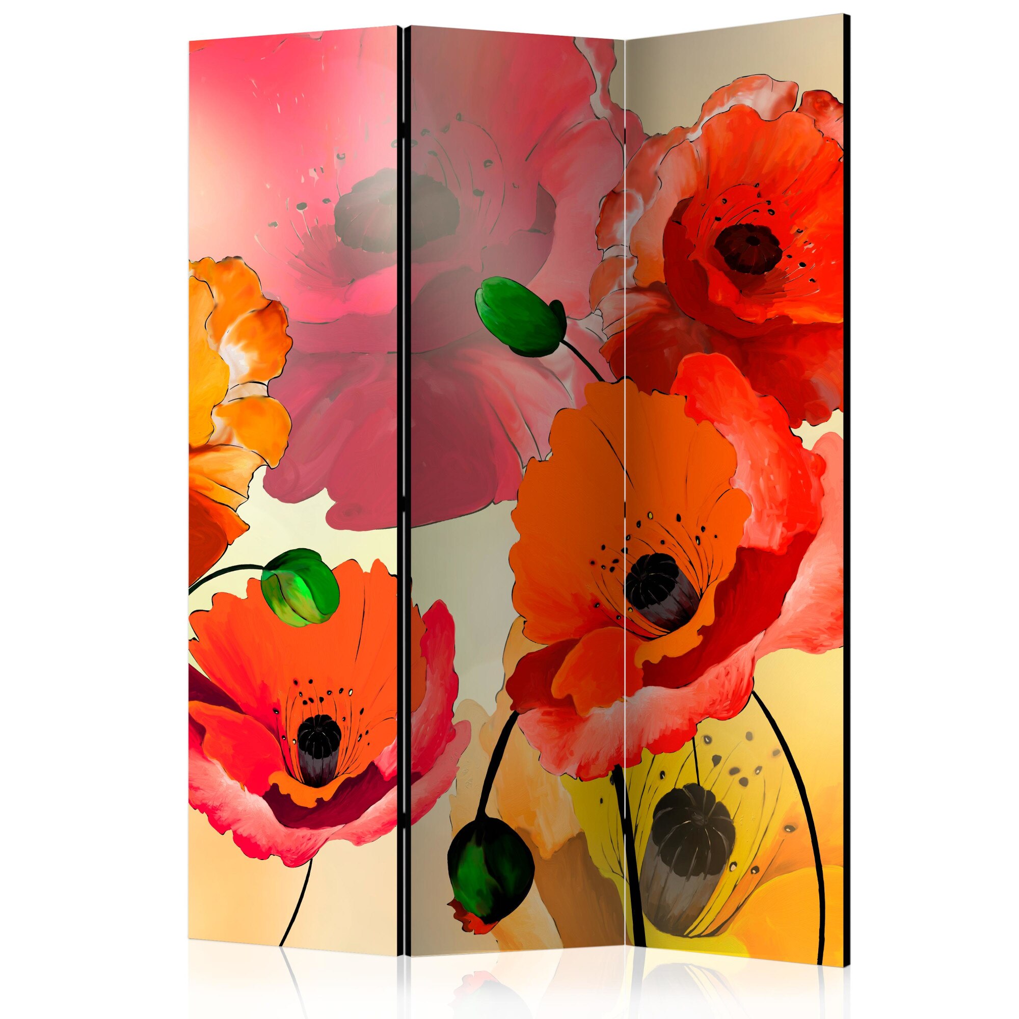 Paravan din 3 parti - Maci de catifea - 135 x 172 cm