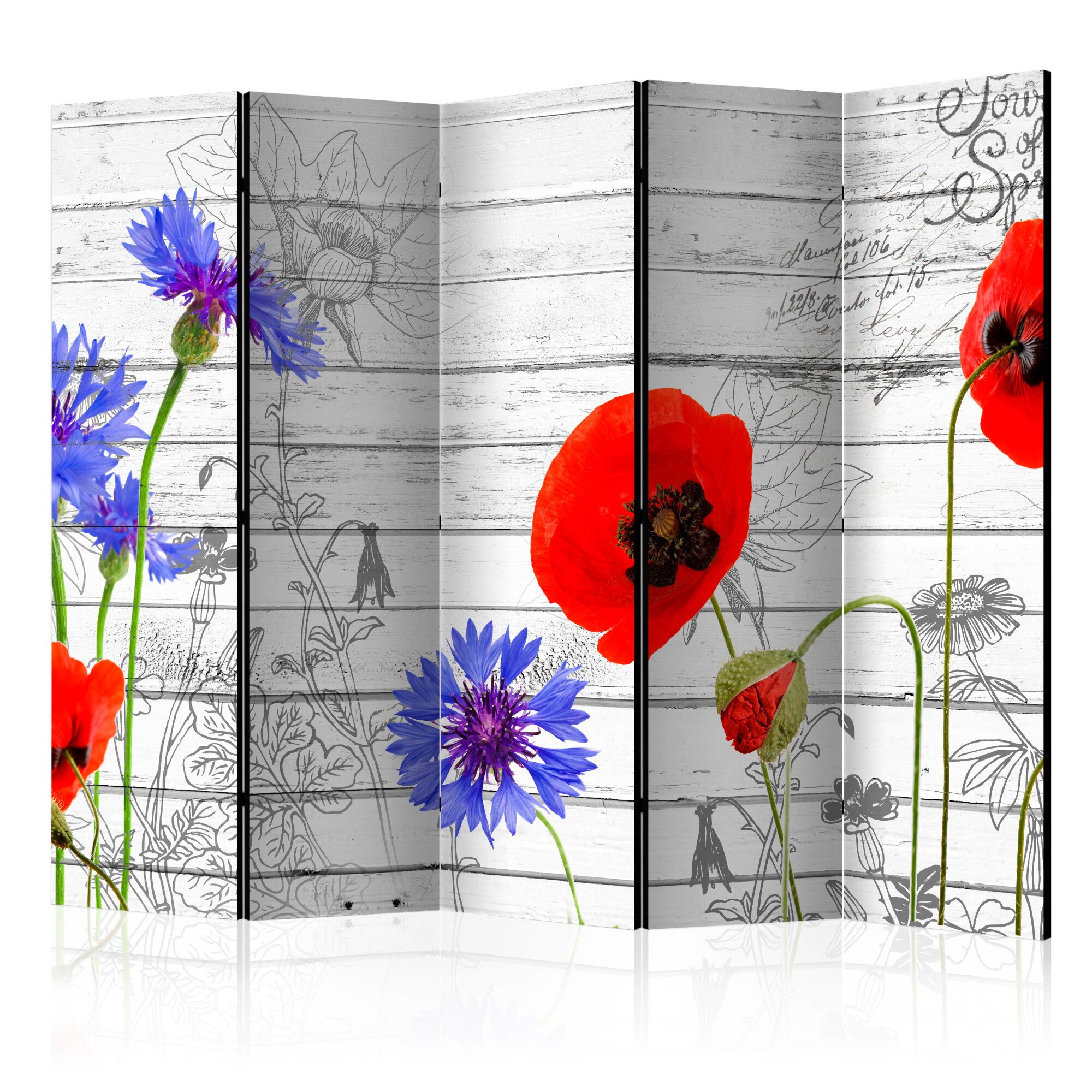 Paravan din 5 parti - wildflowers - 225 x 172 cm