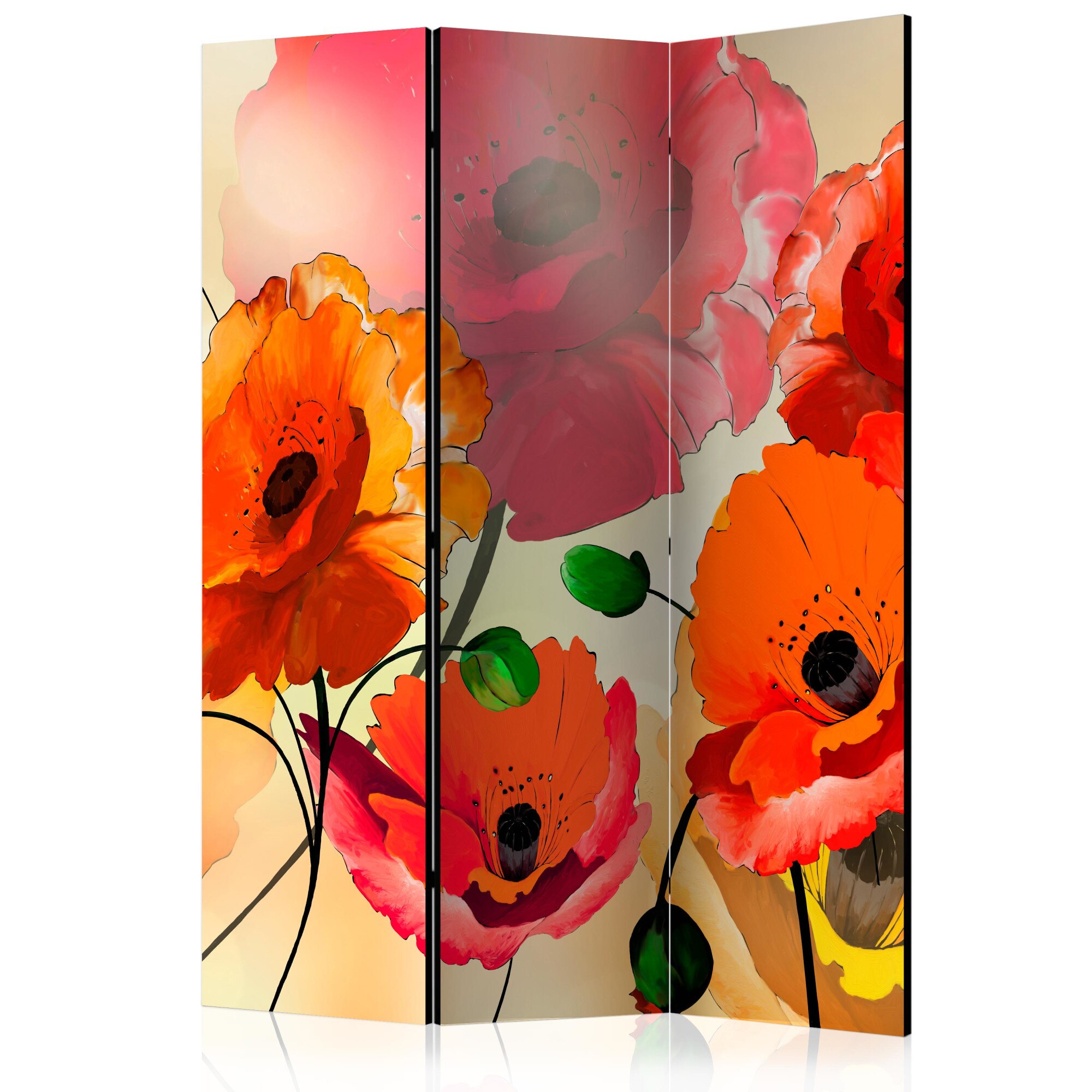 Paravan din 3 parti - Maci de catifea - 135 x 172 cm