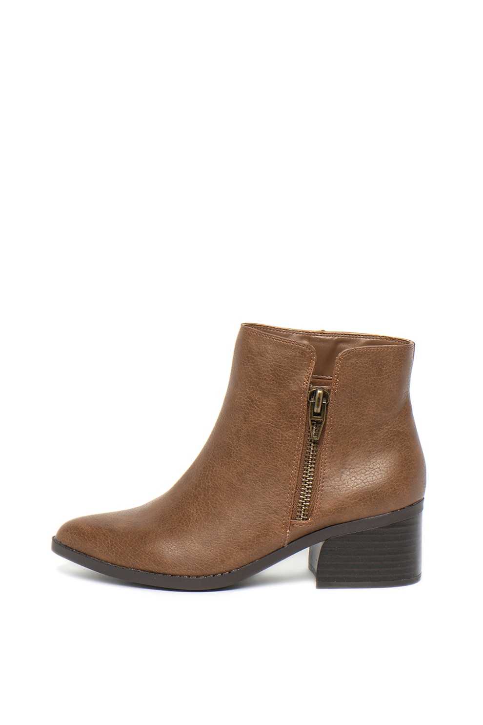 Call It Spring, Botine de piele ecologica Zipit, Maro caramel, 9