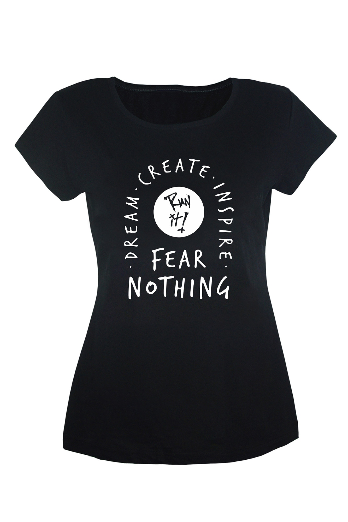 Tricou dama din bumbac cu imprimeu Fear Nothing TripleT clothing, Negru/Alb