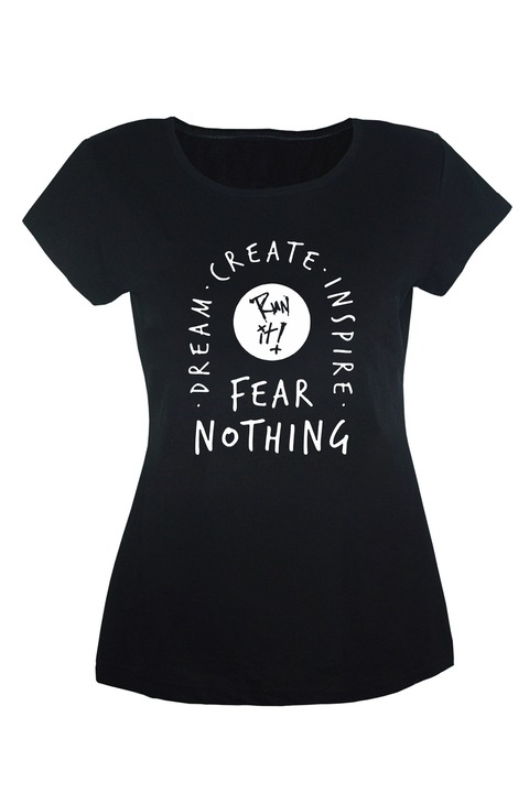 Tricou alb dama Fear Nothing, Negru