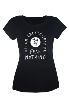 Tricou dama din bumbac cu imprimeu Fear Nothing TripleT clothing, Negru/Alb Tricou dama din bumbac cu imprimeu Fear Nothing TripleT clothing, Negru/Alb