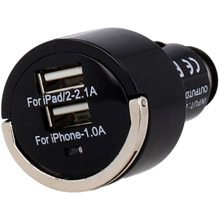Incarcator Auto, 12/24v , 3.1A, 2 x USB , Negru