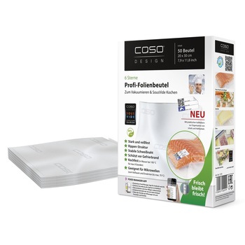 Pungi pentru vidat CASO, 1219, 50 bucati, 20x30 cm, rezistente, reutilizabile, sous vide, lavabile in masina de spalat, fara BPA, transparent Pungi pentru vidat CASO, 1219, 50 bucati, 20x30 cm, rezistente, reutilizabile, sous vide, lavabile in masina de spalat, fara BPA, transparent