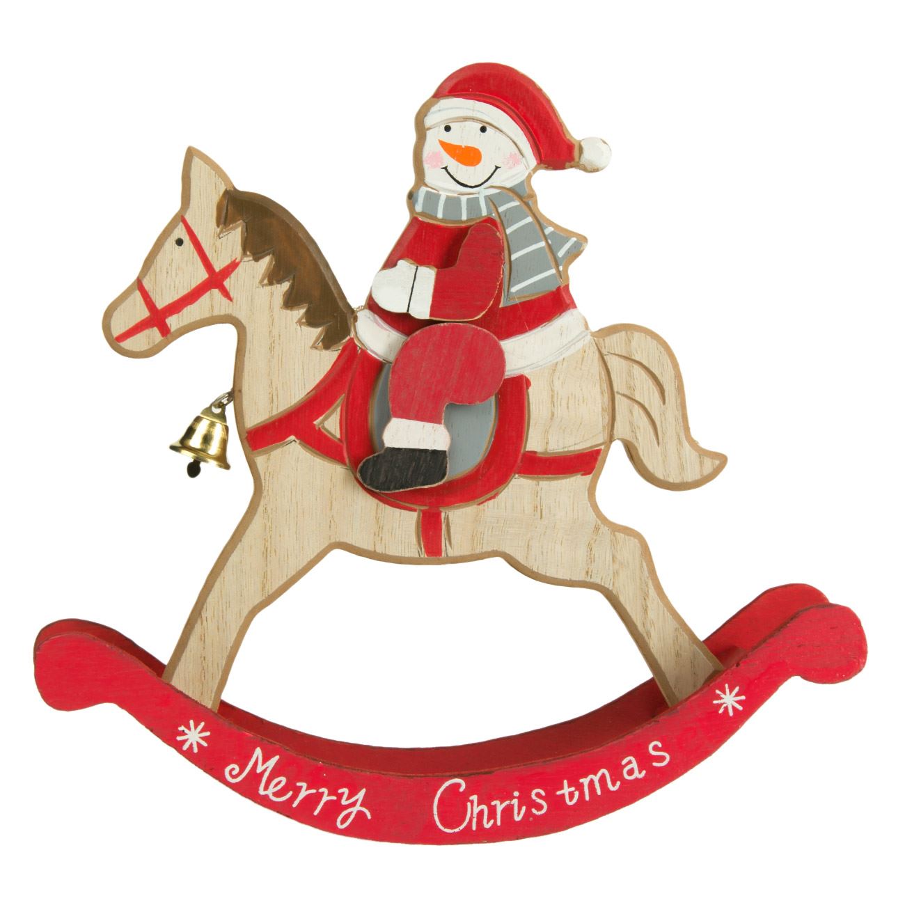 Figurina cu Mos Craciun si calut Merry Christmas, DecorCasa, 21 cm