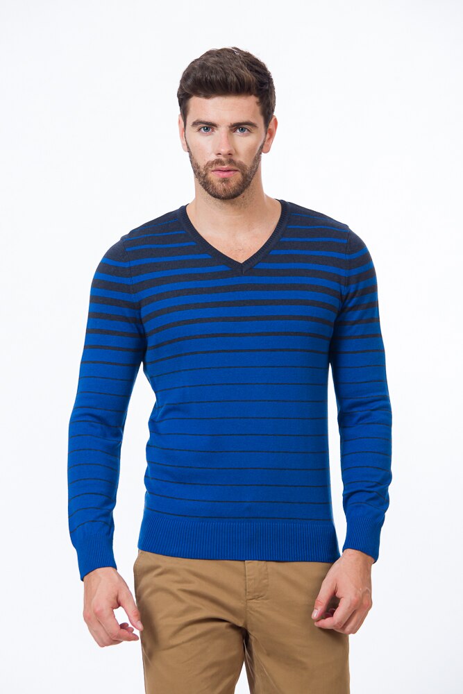 Pulover BE YOU cu dungi, Albastru