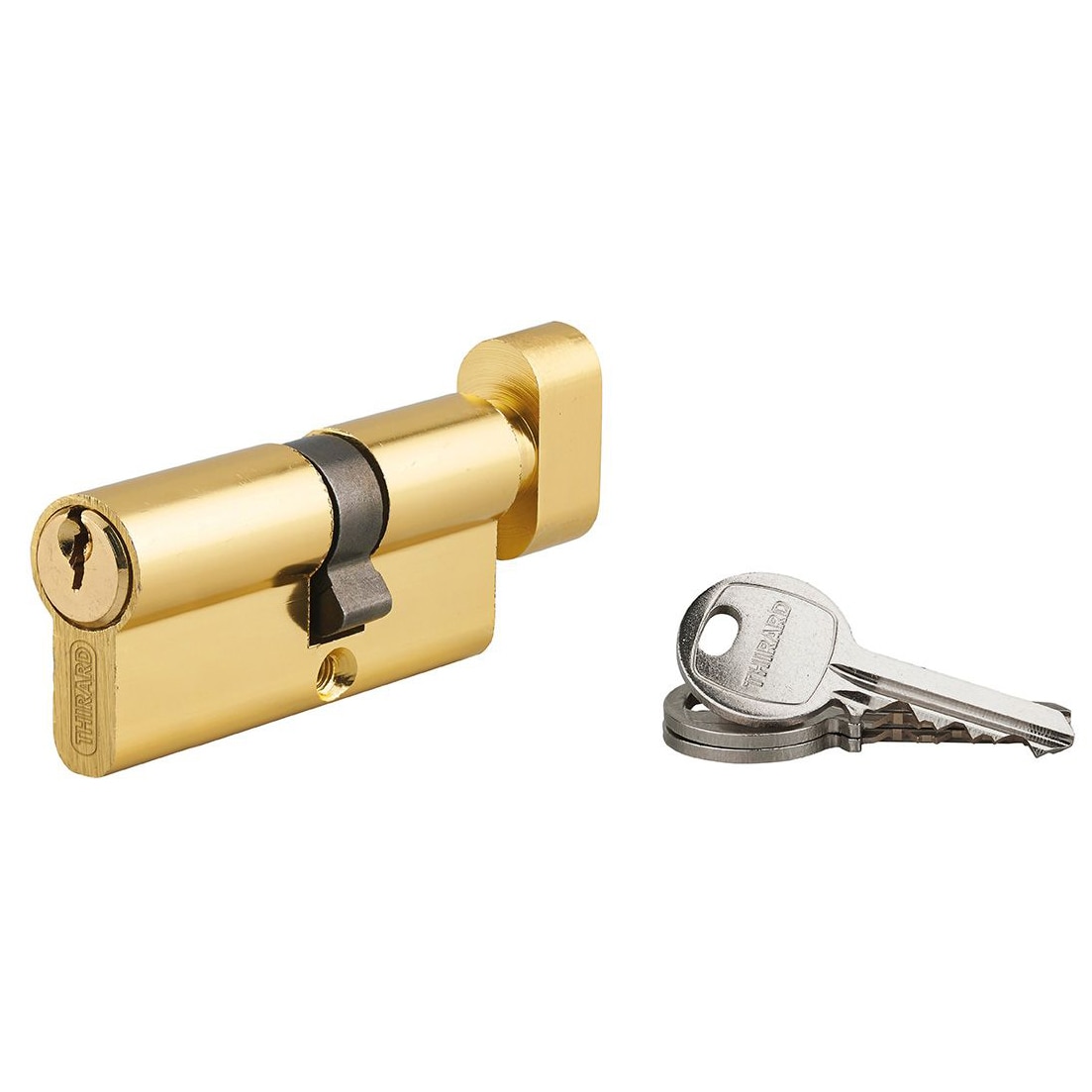 Cilindru cu buton Thirard „ECO” 30 x 40 mm, din aluminiu cu finisaj alama, mecanism cu 5 pini, 3 chei