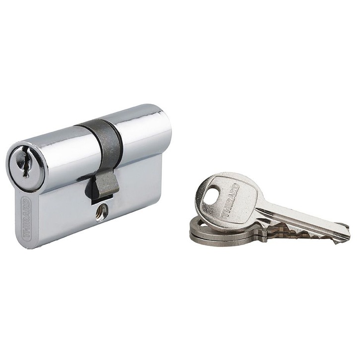 Cilindru standard Thirard „ECO” 30 x 30 mm, din aluminiu cu finisaj nichelat, mecanism cu 5 pini, 3 chei