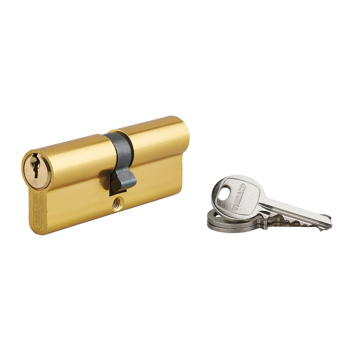 Cilindru standard Thirard „ECO” 40 x 40 mm, din aluminiu cu finisaj alama, mecanism cu 5 pini, 3 chei