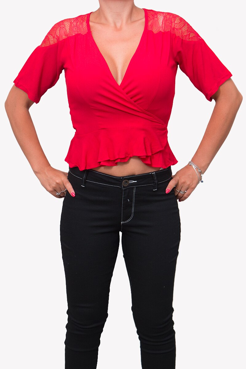 Bluza cu dantela Sisters Point, Rosu