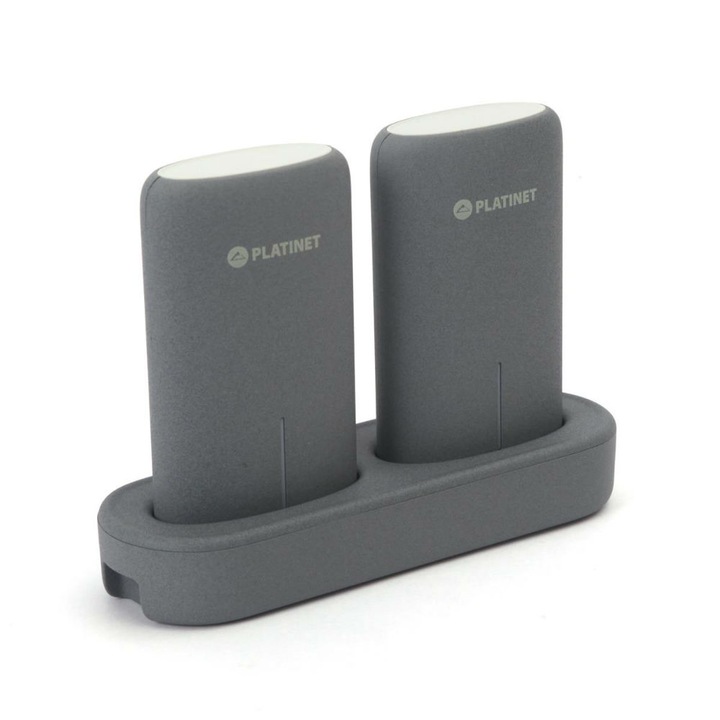 Platinet Power Bank Dual 2 x 5000mAh Docking Station - комплект 2 броя външни батерии с док станция за тяхното зареждане (сив)