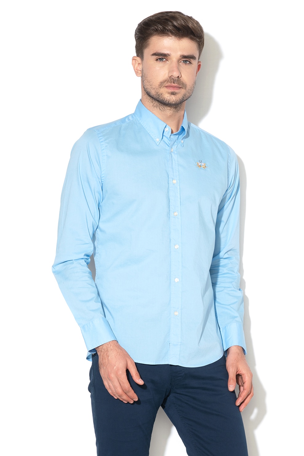 LA MARTINA, Camasa slim fit cu guler fixat cu nasturi, Bleu