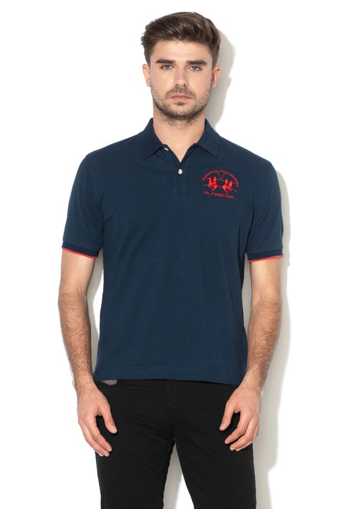 LA MARTINA, Тениска от пике с яка и бродирано лого, Червен/Тъмносин