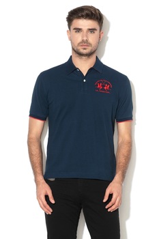 LA MARTINA, Tricou polo din material pique cu broderie logo, Bleumarin/Rosu LA MARTINA, Tricou polo din material pique cu broderie logo, Bleumarin/Rosu