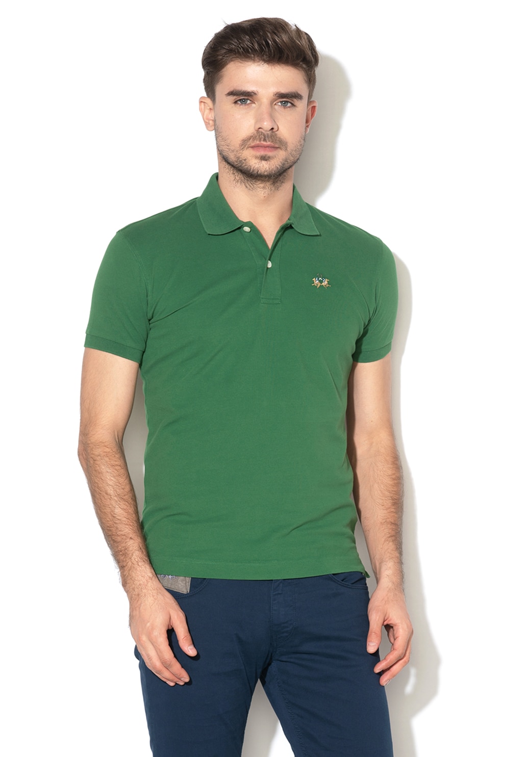 LA MARTINA, Tricou polo slim fit din material pique, Verde