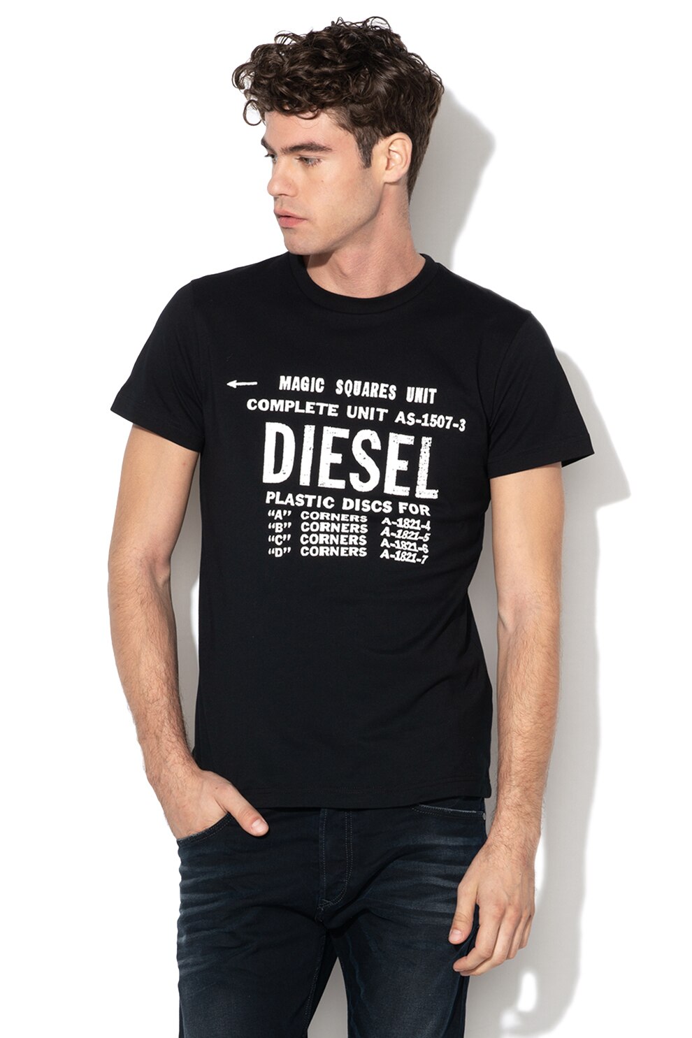 Diesel, Tricou cu imprimeu text Diego, Negru/Alb