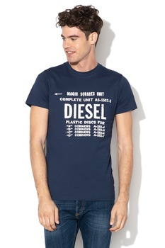 Diesel, Tricou cu imprimeu text Diego, Bleumarin/Alb