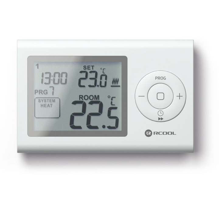 Szobatermosztát RCOOL VISION 7 RF, vezeték nélküli termosztát, programozható LCD nagy kijelző hetiprogram háttérvilágítás