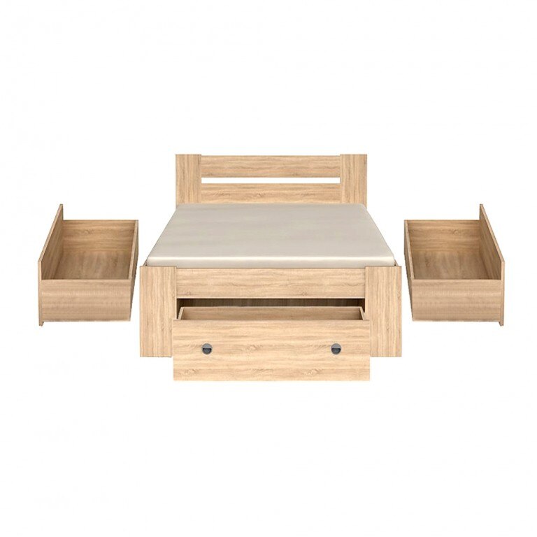 Pat NEPO cu Sertare, Stejar Sonoma, 204,5 x 145,5 x 47,5 / 85,5 cm