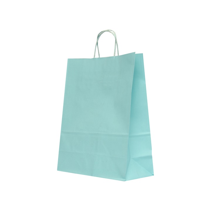 Sacosa cu maner rasucit Bleu, din hartie Kraft Albit, dimensiuni 45x14x40, set 150 bucati