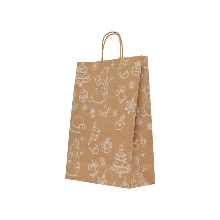 Set 10 bucati Punga de Cadou hartie, cu model Craciun 4B, 25x11x35 cm